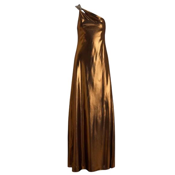 Lauren Ralph Lauren Metallic Chiffon One Shoulder Gown Party Size US 10 - Picture 1 of 14